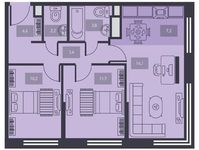 Планировка 3-комнатной квартиры, 58,9 м2