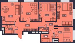 Планировка 3-комнатной квартиры, 81 м2