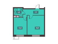 Планировка 1-комнатной квартиры, 43,6 м2