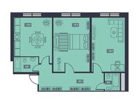 Планировка 3-комнатной квартиры, 77,1 м2