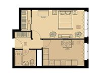 Планировка 1-комнатной квартиры, 39 м2