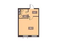 Планировка 1-комнатной квартиры, 28,7 м2