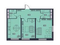 Планировка 2-комнатной квартиры, 57,5 м2
