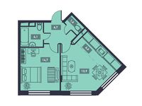 Планировка 2-комнатной квартиры, 45,6 м2