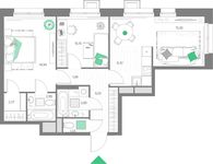 Планировка 3-комнатной квартиры, 64,67 м2