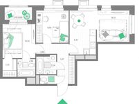 Планировка 3-комнатной квартиры, 61,06 м2