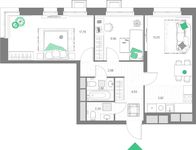 Планировка 3-комнатной квартиры, 63,65 м2