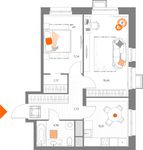 Планировка 2-комнатной квартиры, 55,62 м2
