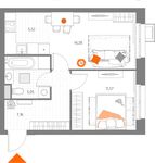 Планировка 2-комнатной квартиры, 43,58 м2