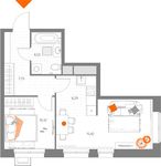 Планировка 2-комнатной квартиры, 44,29 м2