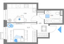 Планировка 1-комнатной квартиры, 34,08 м2
