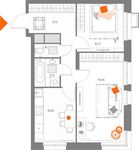 Планировка 2-комнатной квартиры, 53,6 м2