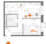 Планировка 2-комнатной квартиры, 42,9 м2