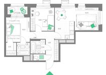 Планировка 3-комнатной квартиры, 60,83 м2
