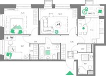 Планировка 3-комнатной квартиры, 69,42 м2