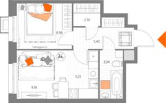 Планировка 2-комнатной квартиры, 34,65 м2