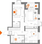 Планировка 2-комнатной квартиры, 52,63 м2