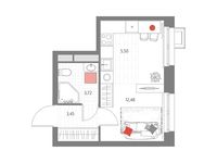 Планировка 1-комнатной квартиры, 25,15 м2