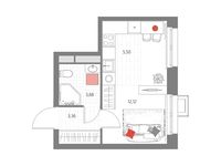 Планировка 1-комнатной квартиры, 24,66 м2