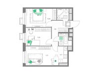 Планировка 3-комнатной квартиры, 55,23 м2