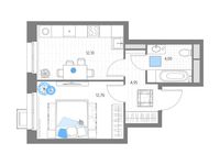 Планировка 1-комнатной квартиры, 33,9 м2