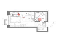 Планировка 1-комнатной квартиры, 19,44 м2