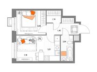 Планировка 2-комнатной квартиры, 34,65 м2