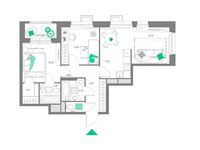 Планировка 3-комнатной квартиры, 61,06 м2