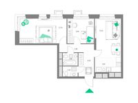 Планировка 3-комнатной квартиры, 63,65 м2