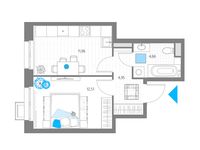 Планировка 1-комнатной квартиры, 34,08 м2