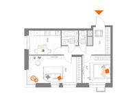 Планировка 2-комнатной квартиры, 53,6 м2