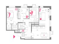 Планировка 4-комнатной квартиры, 96,16 м2