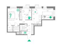 Планировка 3-комнатной квартиры, 64,67 м2