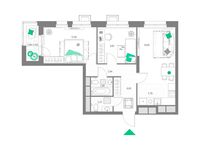 Планировка 3-комнатной квартиры, 60 м2