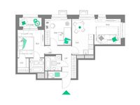 Планировка 3-комнатной квартиры, 60,83 м2