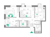 Планировка 3-комнатной квартиры, 73,22 м2