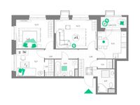Планировка 3-комнатной квартиры, 69,42 м2