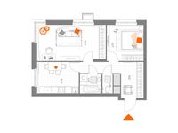 Планировка 2-комнатной квартиры, 53,77 м2