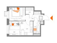Планировка 2-комнатной квартиры, 34,13 м2