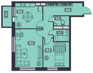 Планировка 2-комнатной квартиры, 52,5 м2