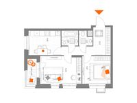 Планировка 2-комнатной квартиры, 50,43 м2