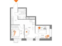 Планировка 2-комнатной квартиры, 44,29 м2