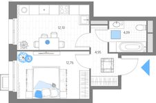 Планировка 1-комнатной квартиры, 33,9 м2