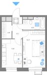Планировка 1-комнатной квартиры, 39,76 м2