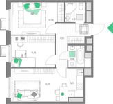 Планировка 3-комнатной квартиры, 55,23 м2