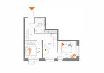 Планировка 2-комнатной квартиры, 44,29 м2