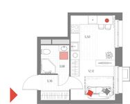Планировка 1-комнатной квартиры, 24,66 м2