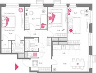 Планировка 4-комнатной квартиры, 96,19 м2