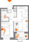 Планировка 2-комнатной квартиры, 35,3 м2