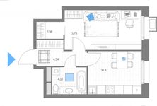 Планировка 1-комнатной квартиры, 34,63 м2